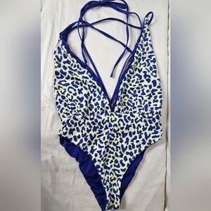 ​Maaji Reversible One Piece Swimsuit Small Blue Yellow Leopard Animal Print NWT